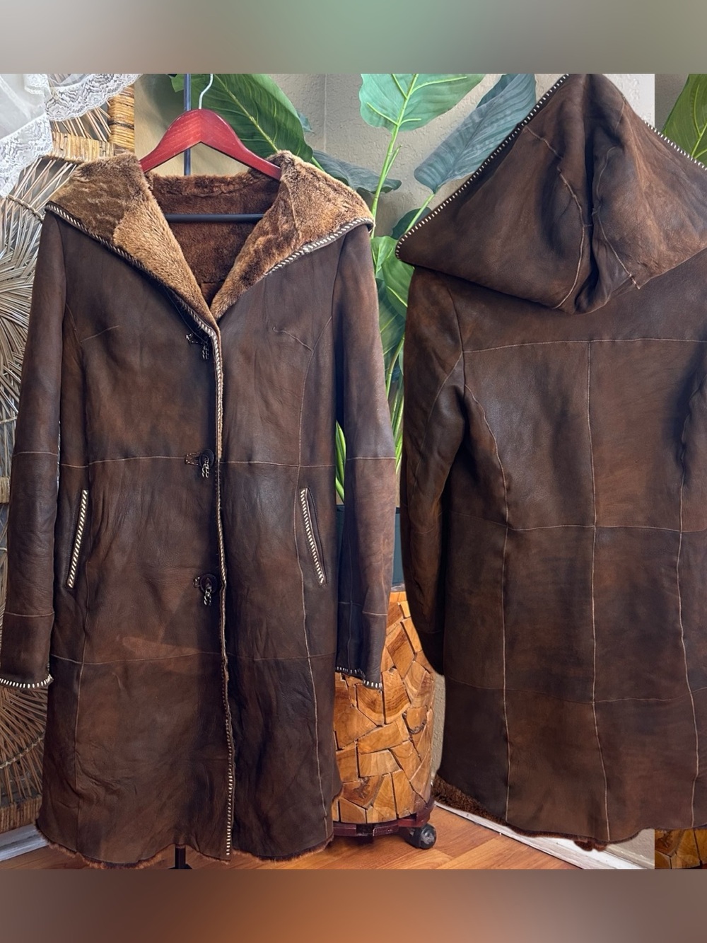 Rizal Vintage Mouton Shearling Leather Coat sz 8 Worn Chocolate brown medium fur